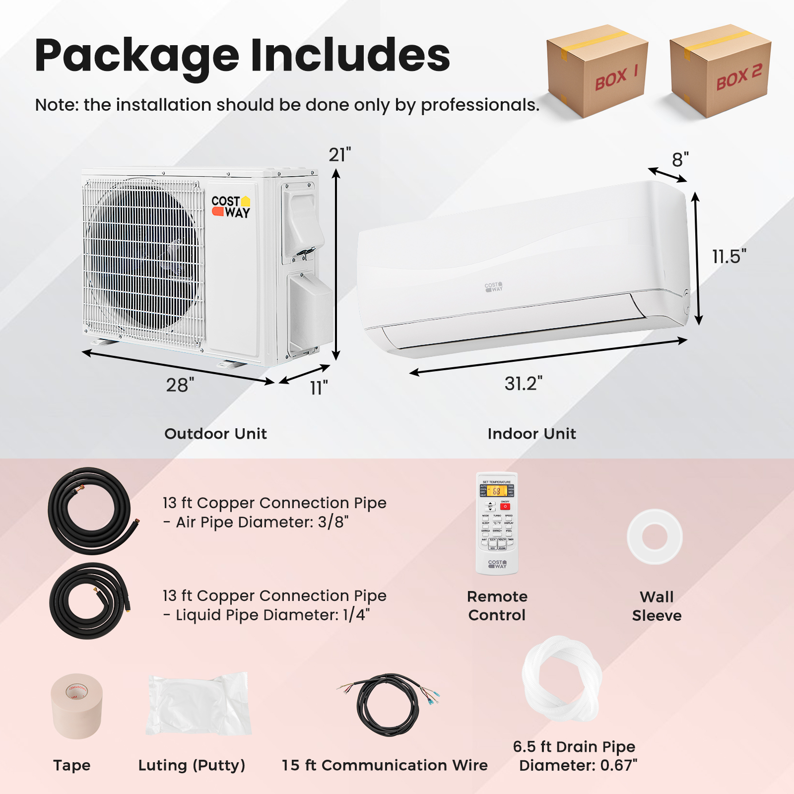 Costway 9K BTU R-32 Blast Series Single-Zone Ductless Mini Split Package
