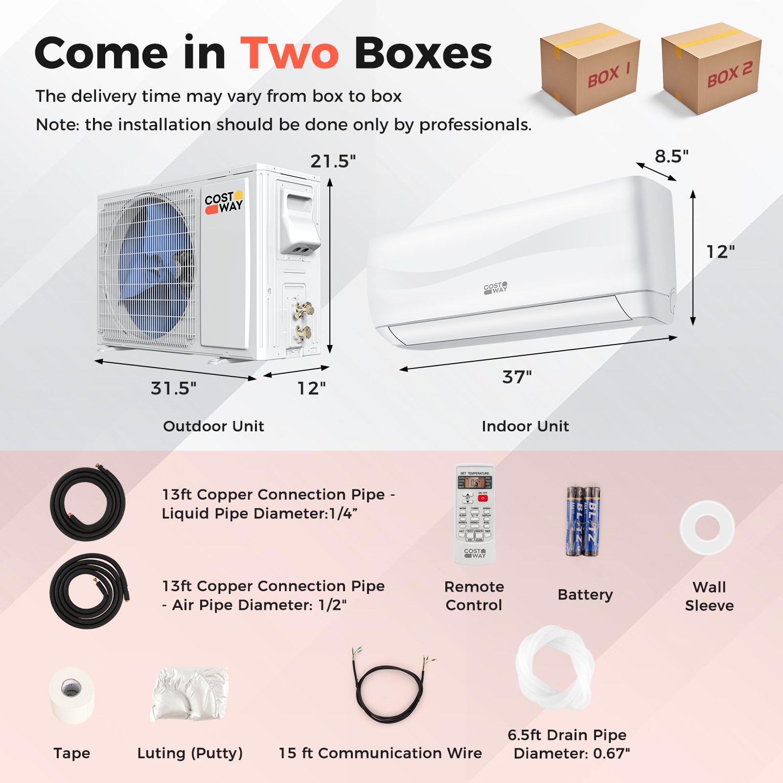 Costway 18K BTU R-32 Blast Series Single-Zone Ductless Mini Split Package - 208/230V