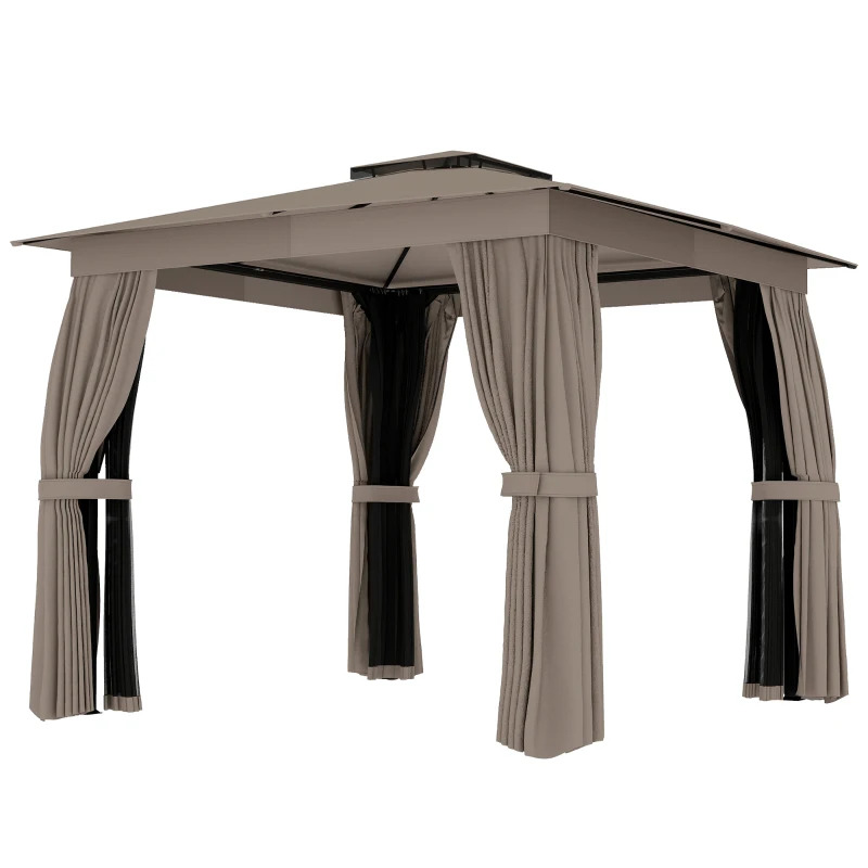Outsunny 10 x 10 Foot Soft Top Outdoor Patio Gazebo with Curtains