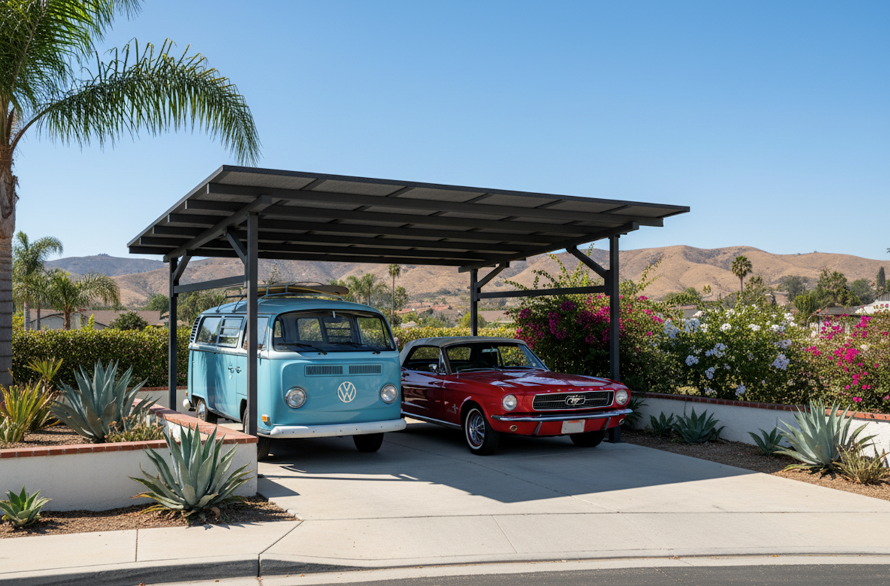 ChikoUSA 23 x 23 Foot Premier Solar Panel Rack Carport - 2 Car