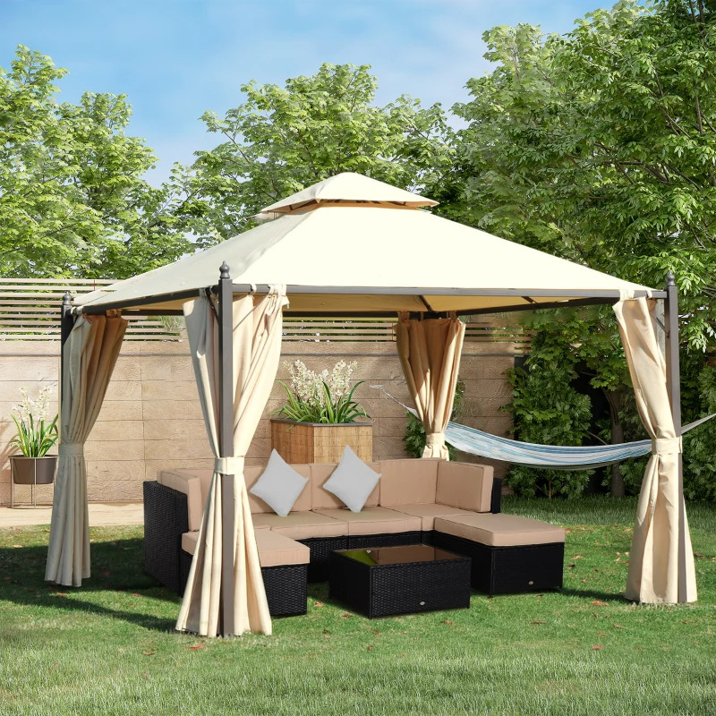 Outsunny 10 x 10 Foot Steel Outdoor Patio Gazebo with Privacy Curtains