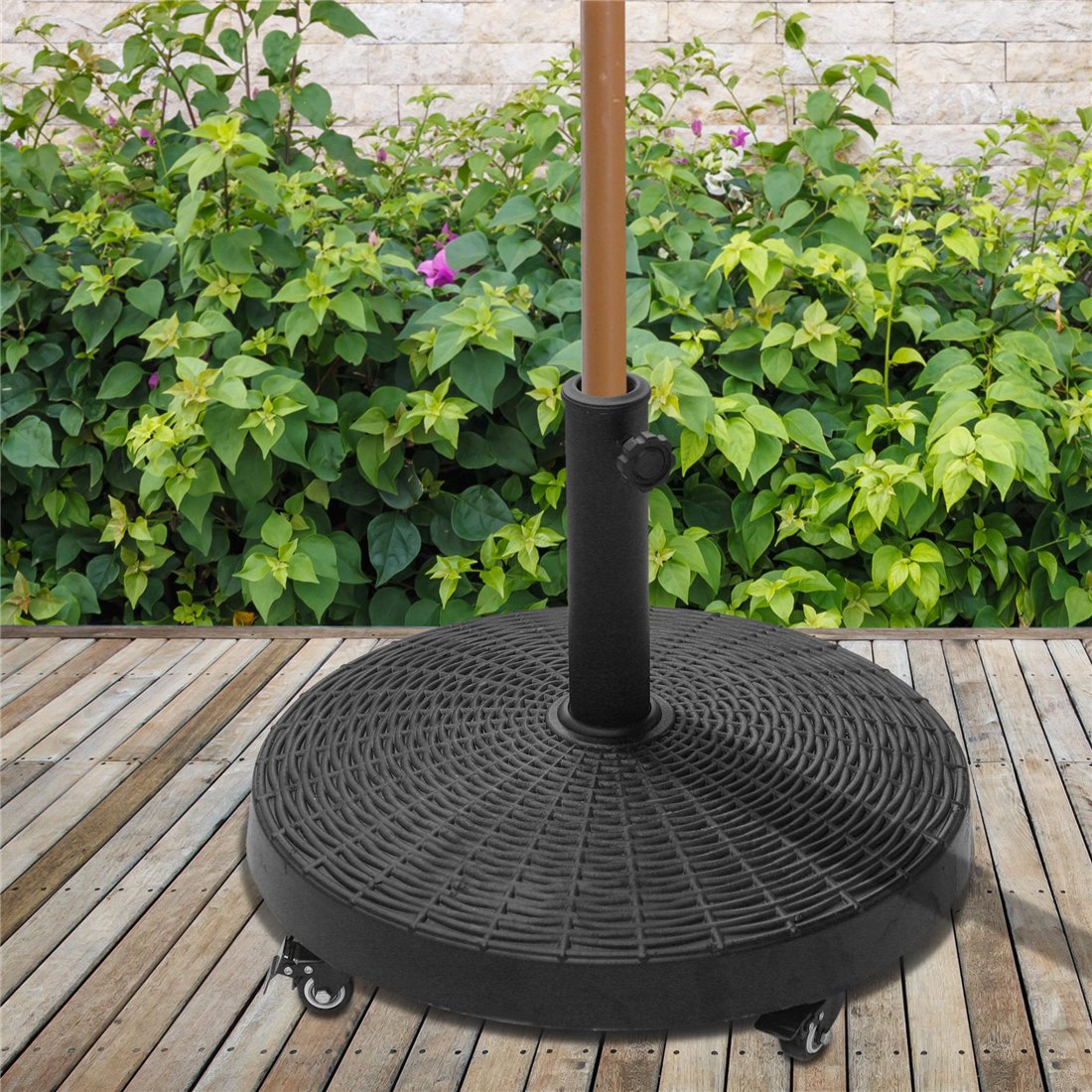 Outsunny 50 Pound Wicker-Look Round Heavy Duty Umbrella Stand