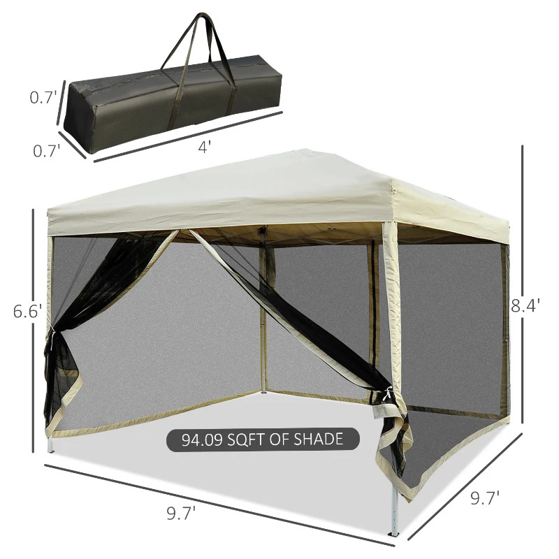 Outsunny 10 x 10 Foot Pop Up 210D Oxford Screen House Canopy
