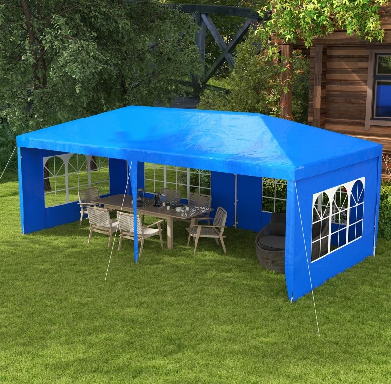 Outsunny 10 x 19 Foot Blue Windowed Sidewall Party Tent