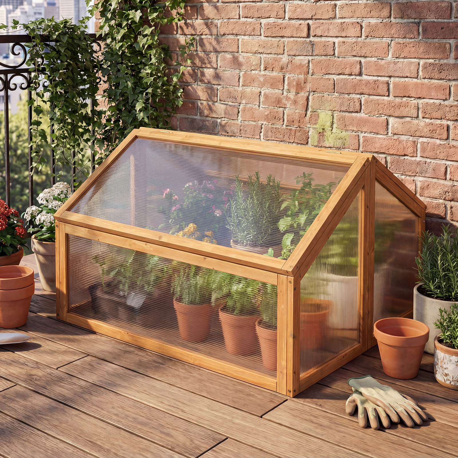 Costway 36 x 33 Inch Wood Double Greenhouse Box